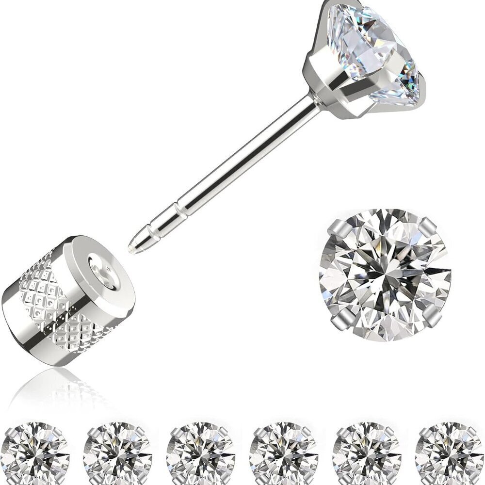 Silver Gold hypoallergenic cubic zirconia threadless flat back stud earrings set